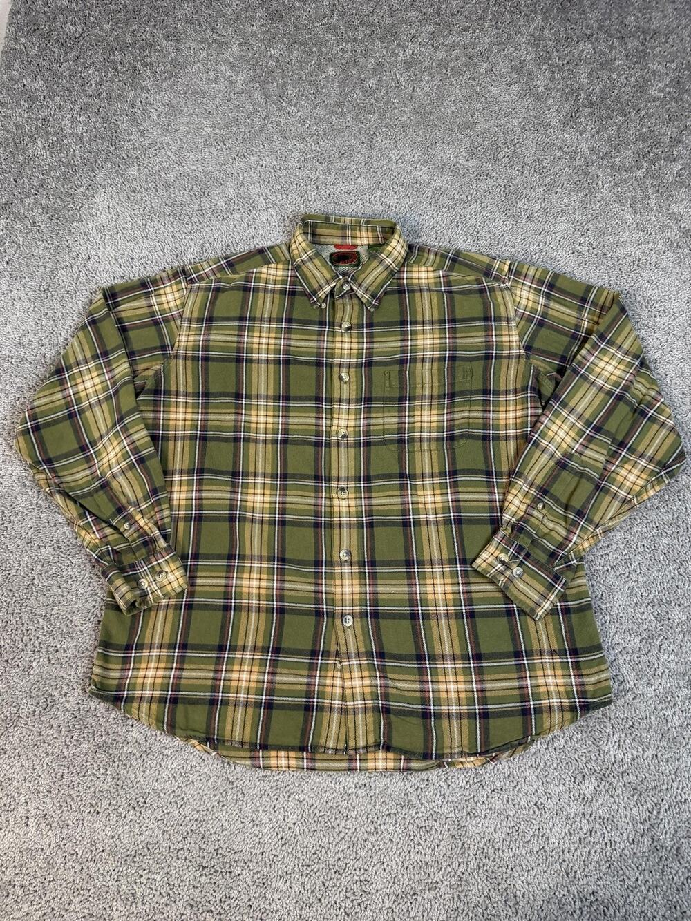Boston Traders Shirt Mens XL Green Long Sleeve Button Up Flannel Plaid Lined